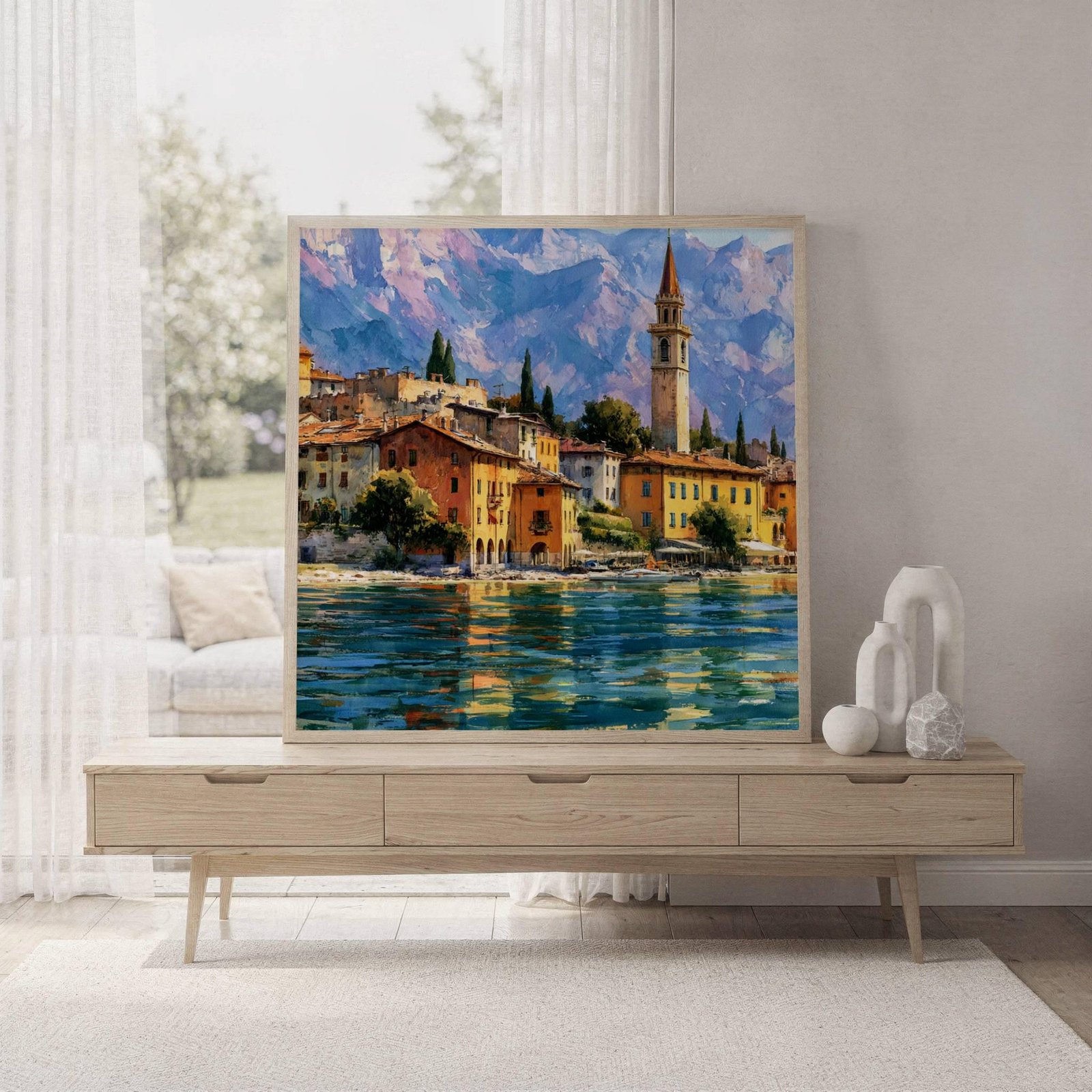 Lake Garda Village Italy Watercolor Print: Italian Travel Art Poster Square - Image 7