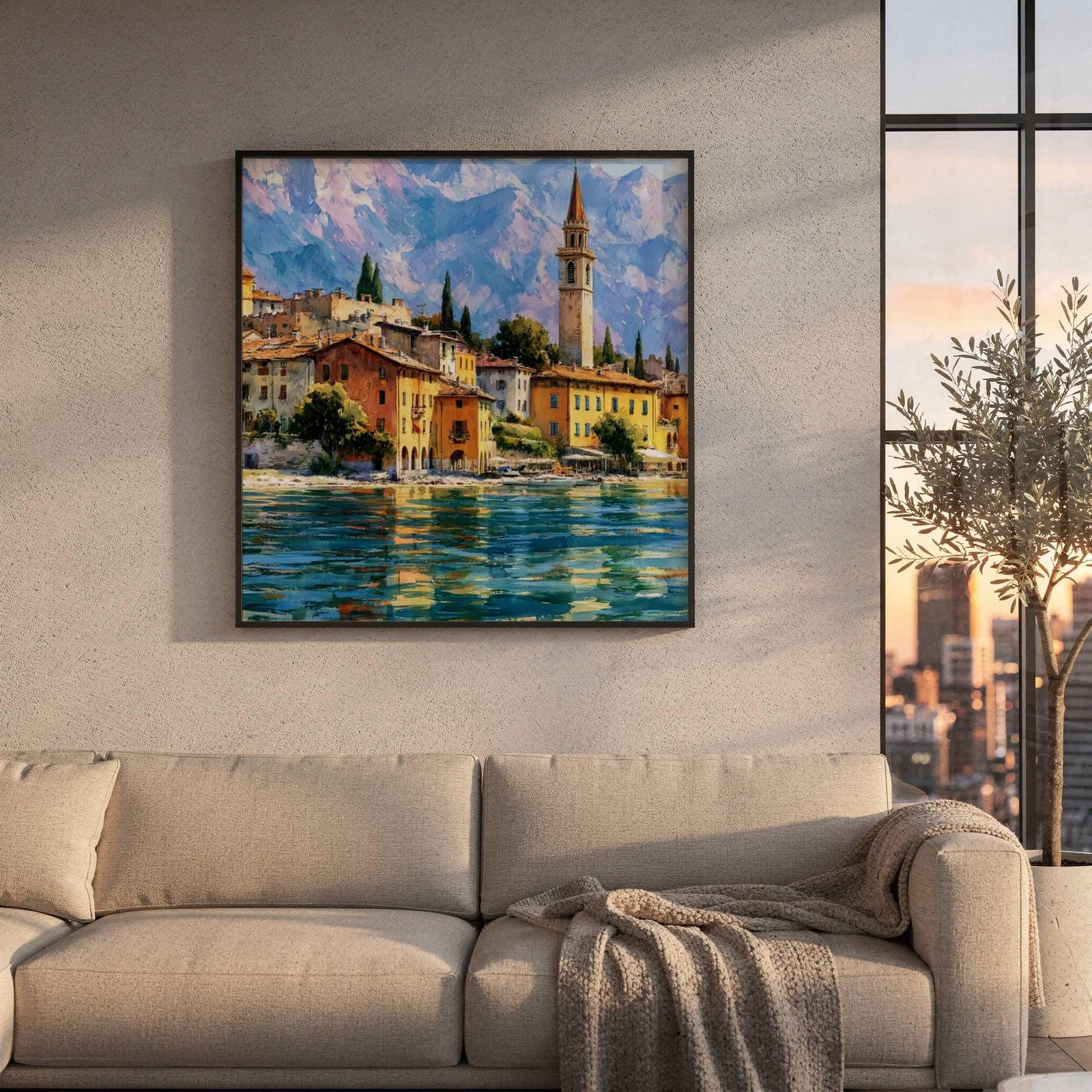 Lake Garda Village Italy Watercolor Print: Italian Travel Art Poster Square - Image 8
