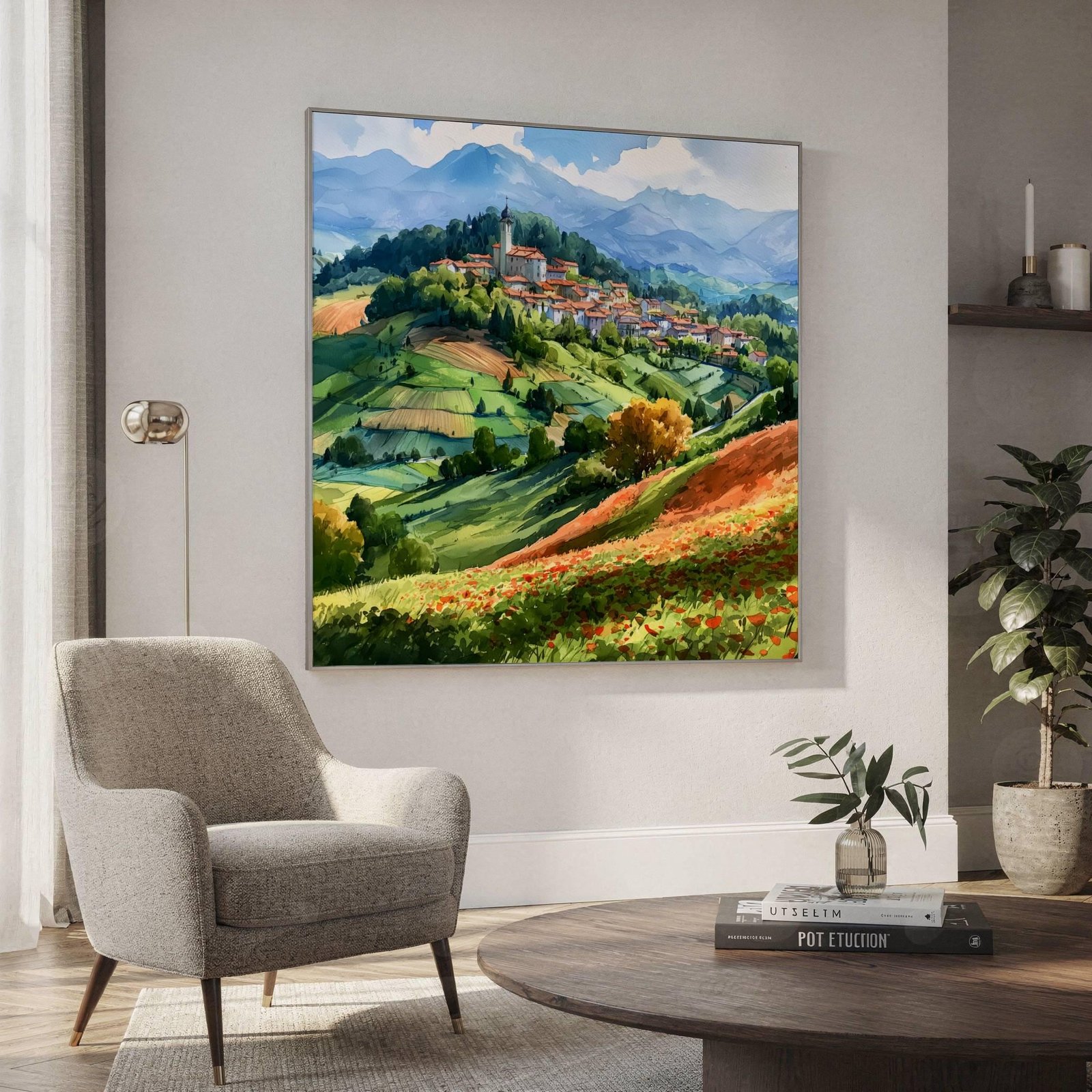 Lombardy Hilltop Village Italy Watercolor Print: Italian Travel Art Poster Square - Image 2