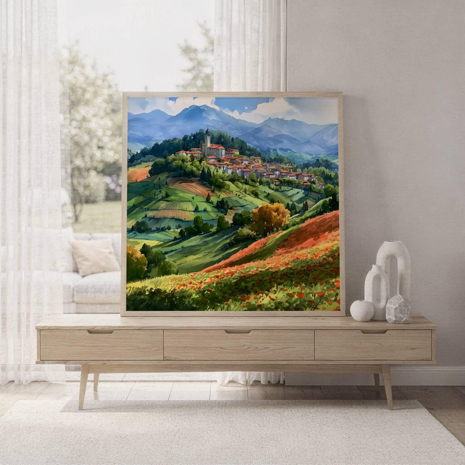Lombardy Hilltop Village Italy Watercolor Print: Italian Travel Art Poster Square - Image 7