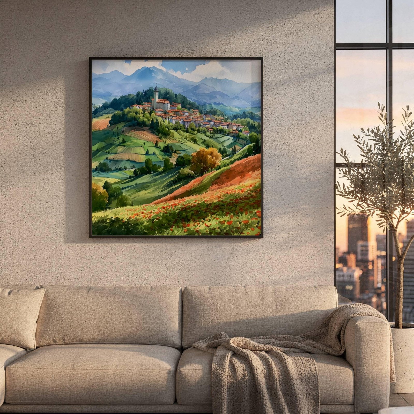 Lombardy Hilltop Village Italy Watercolor Print: Italian Travel Art Poster Square - Image 8