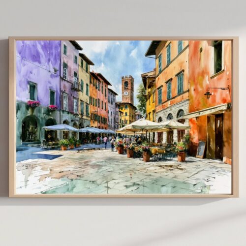 Lucca Tuscany Italy Watercolor Print: Italian Travel Art Poster