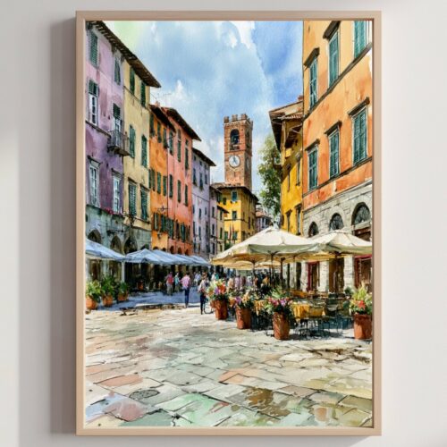 Lucca Tuscany Italy Europe Watercolor Print: Italian Travel Art Poster
