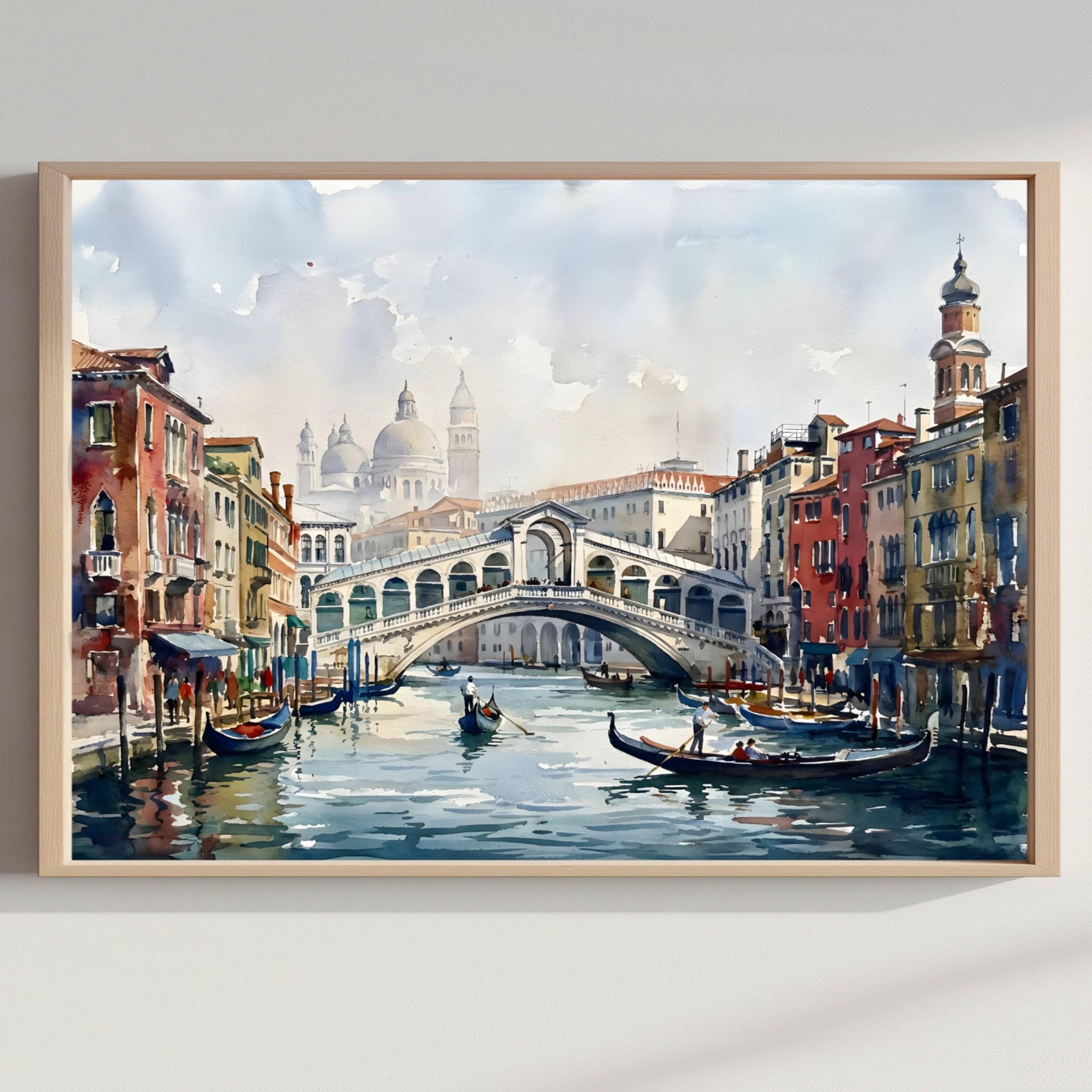 Venice Grand Canal Italy Watercolor Print: Rialto Bridge Travel Art Poster
