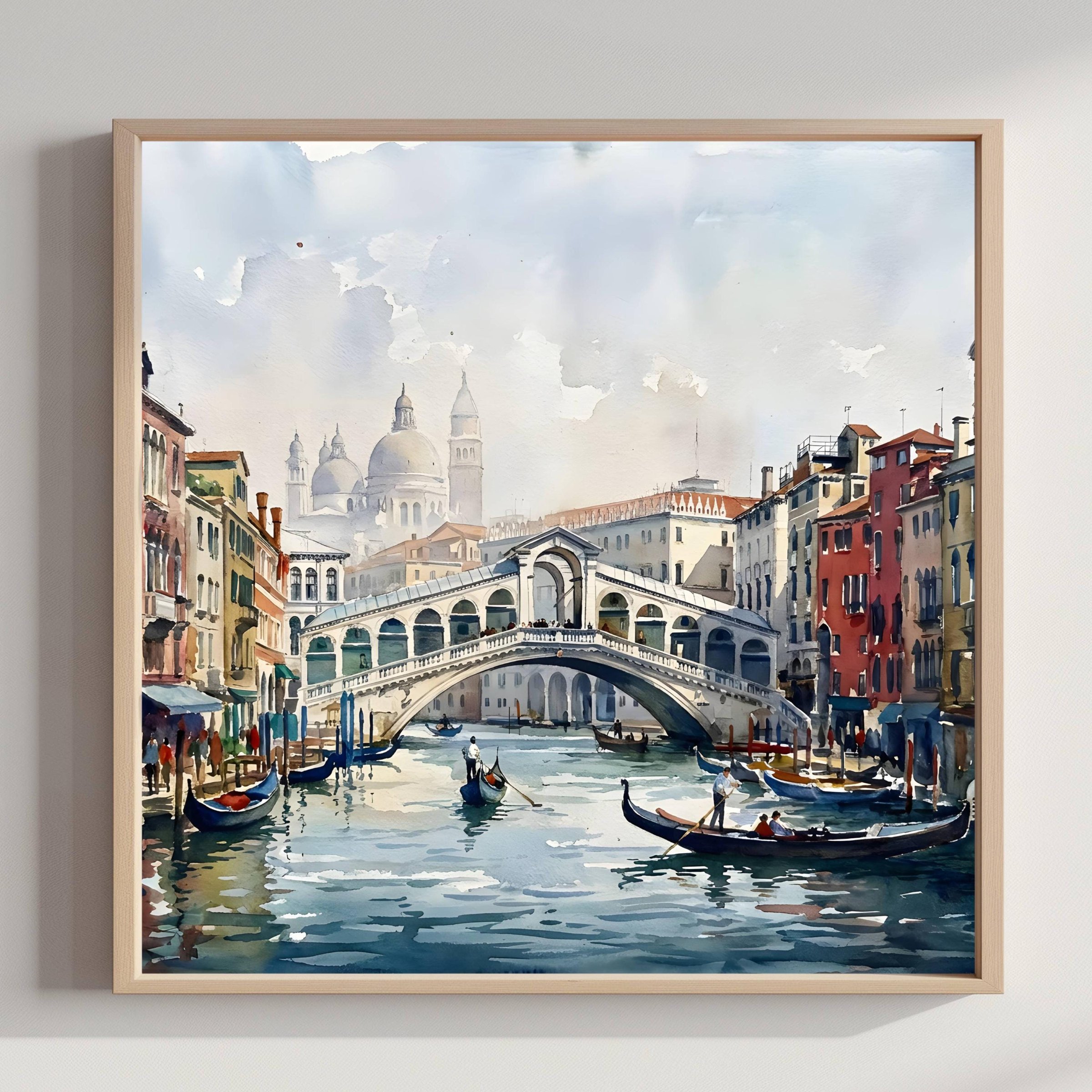 Venice Grand Canal Italy Watercolor Print: Rialto Bridge Travel Art Poster