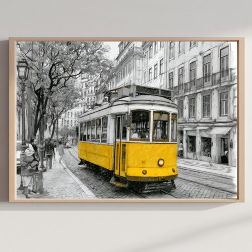 Lisbon Portugal Pencil Sketch Print: Portuguese Travel Art Poster