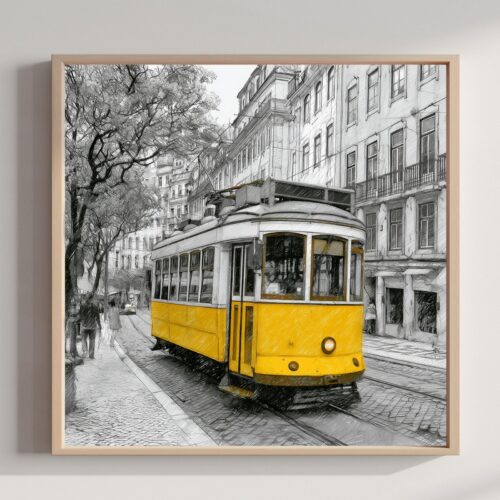 Lisbon Portugal Pencil Sketch Print: Portuguese Travel Art Poster Square