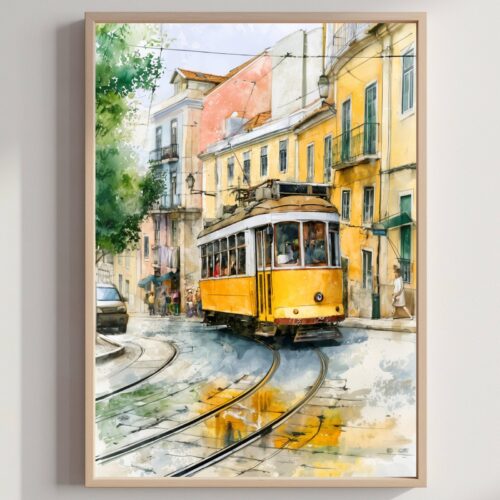 Lisbon Portugal Europe Watercolor Print: Vacation Travel Art Poster