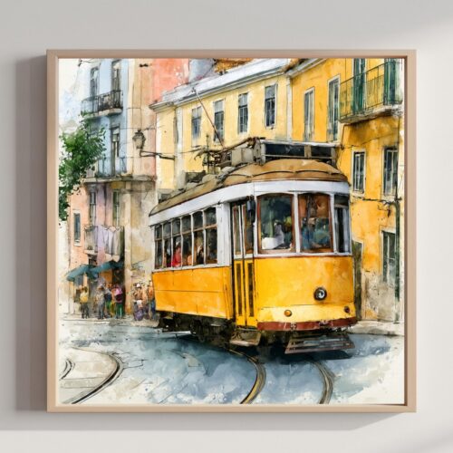 Lisbon Portugal Watercolor Print: Portuguese Travel Art Poster Square