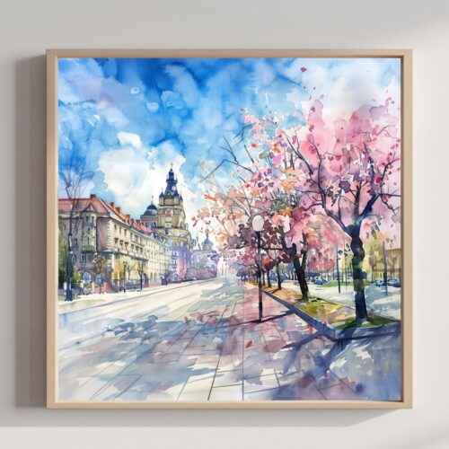 Katowice Poland Watercolor Print: Polish Travel Art Poster Square