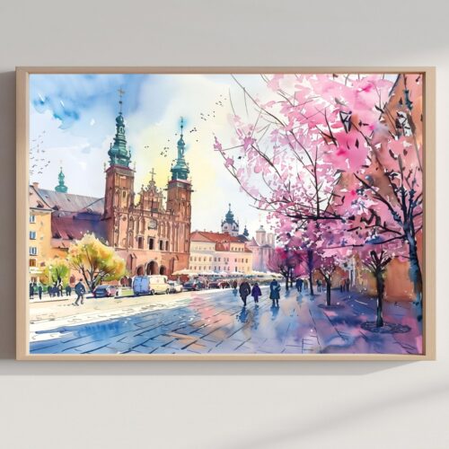 Krakow Poland Watercolor Print: Polish Travel Art Poster