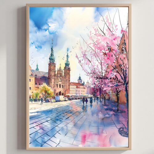 Krakow Poland Watercolor Print: Polish Travel Art Poster