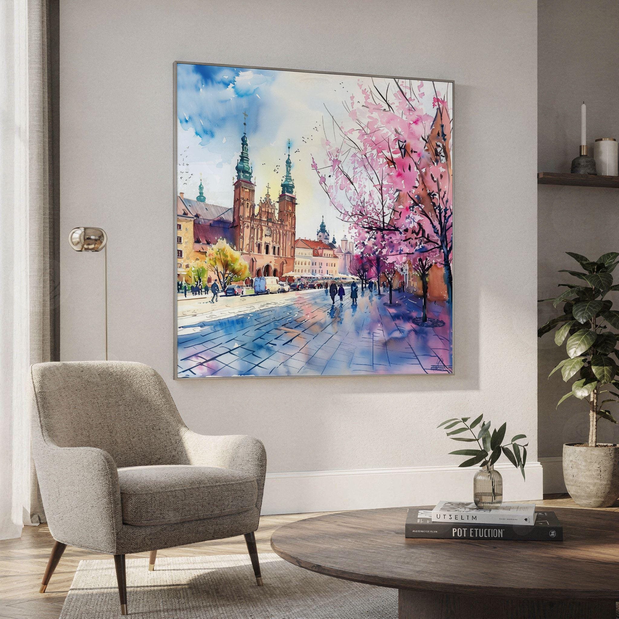 Krakow Poland Watercolor Print: Polish Travel Art Poster Square - Image 2
