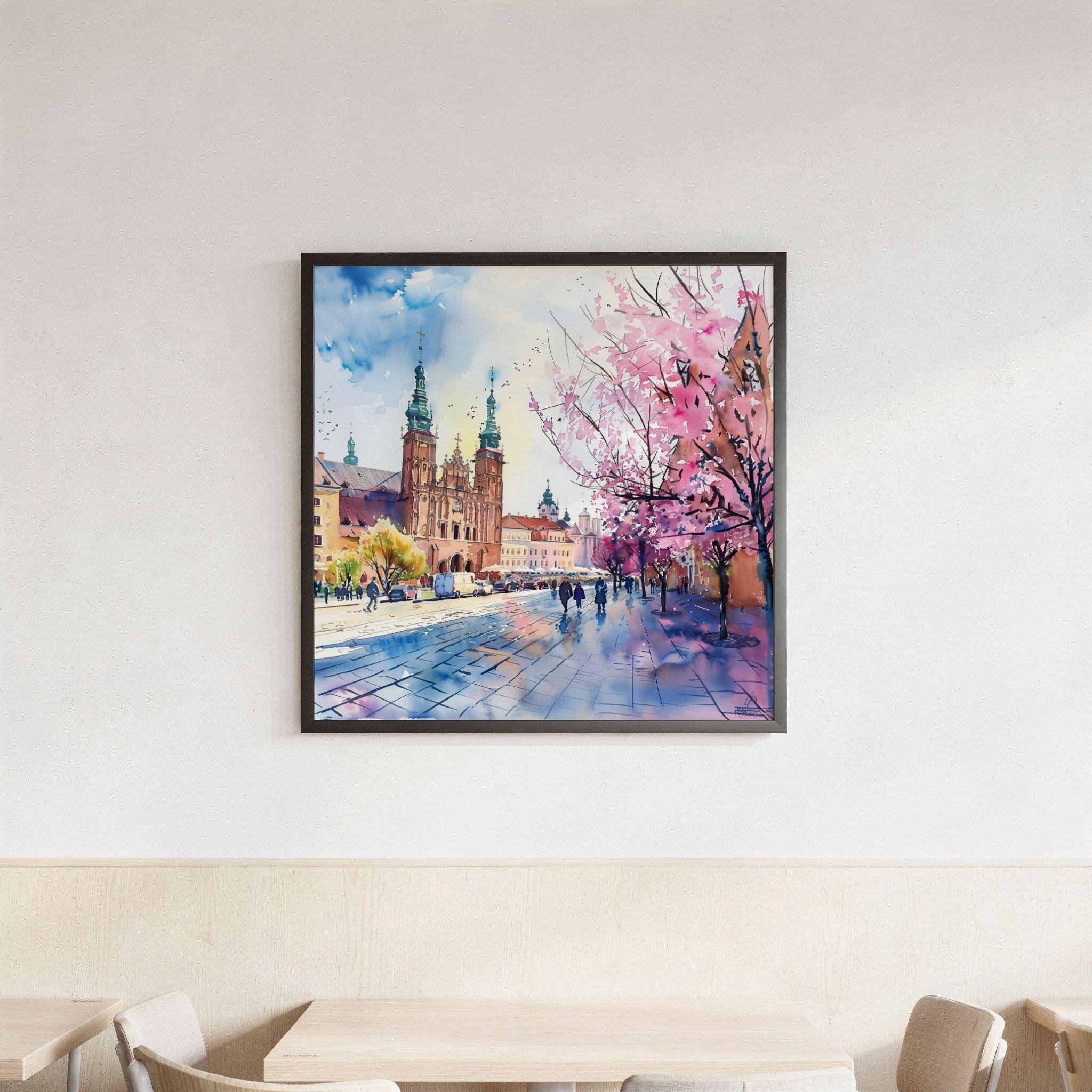 Krakow Poland Watercolor Print: Polish Travel Art Poster Square - Image 3
