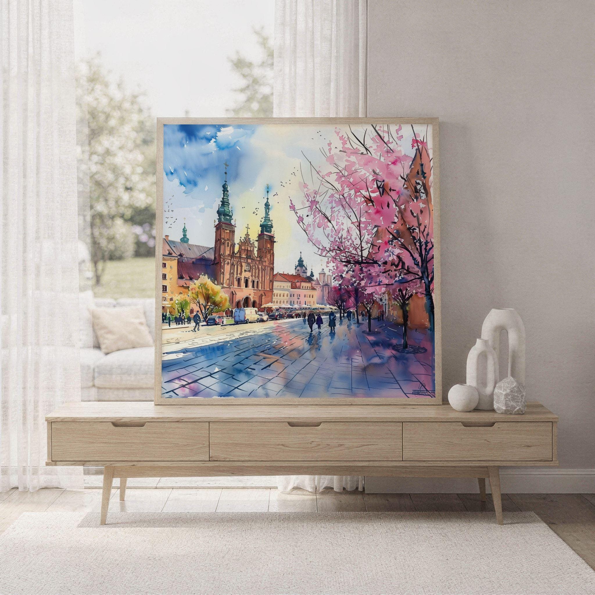 Krakow Poland Watercolor Print: Polish Travel Art Poster Square - Image 7