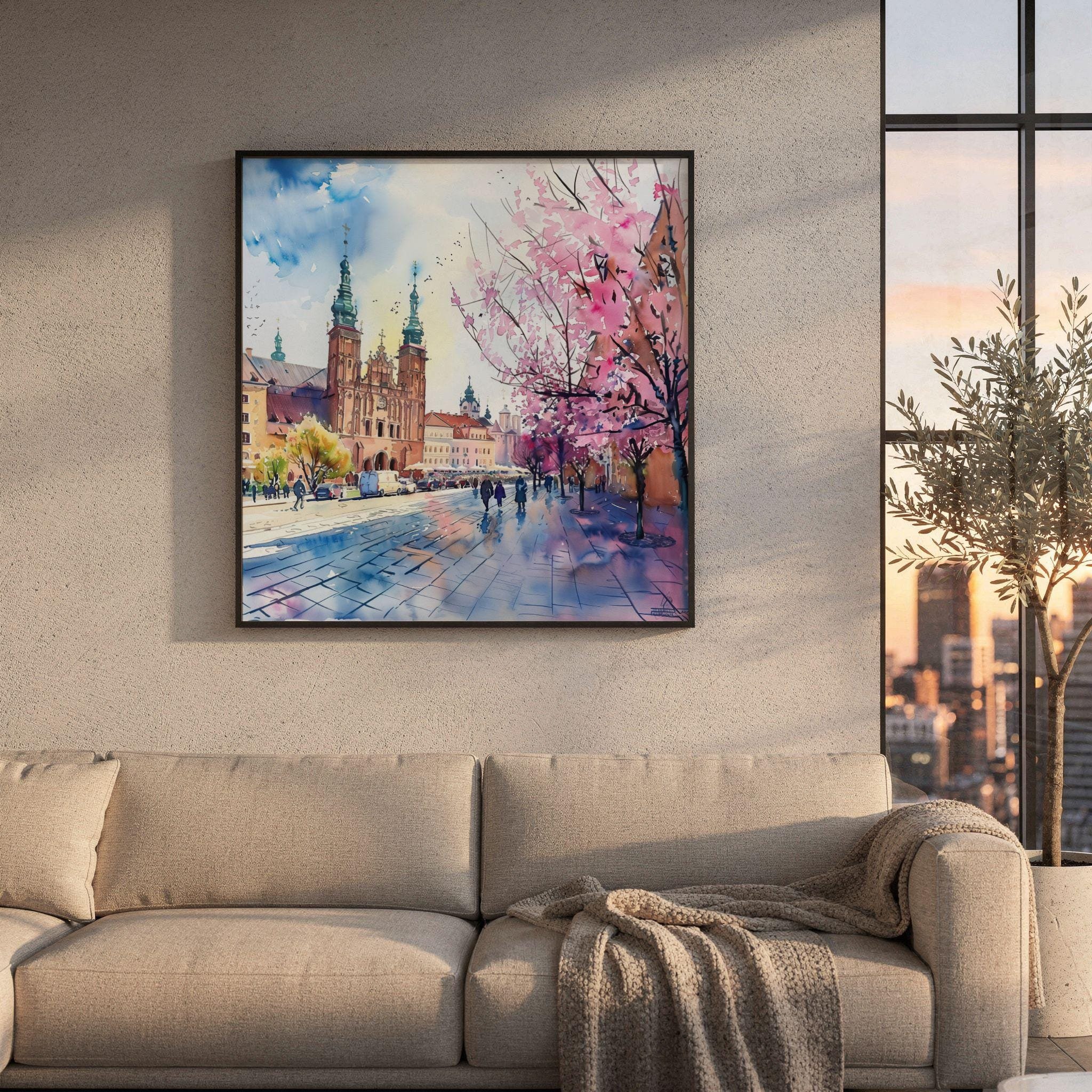 Krakow Poland Watercolor Print: Polish Travel Art Poster Square - Image 8