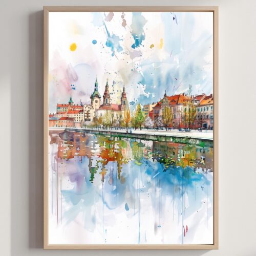 Lodz Old Town Poland Watercolor Print: Polish Travel Art Poster