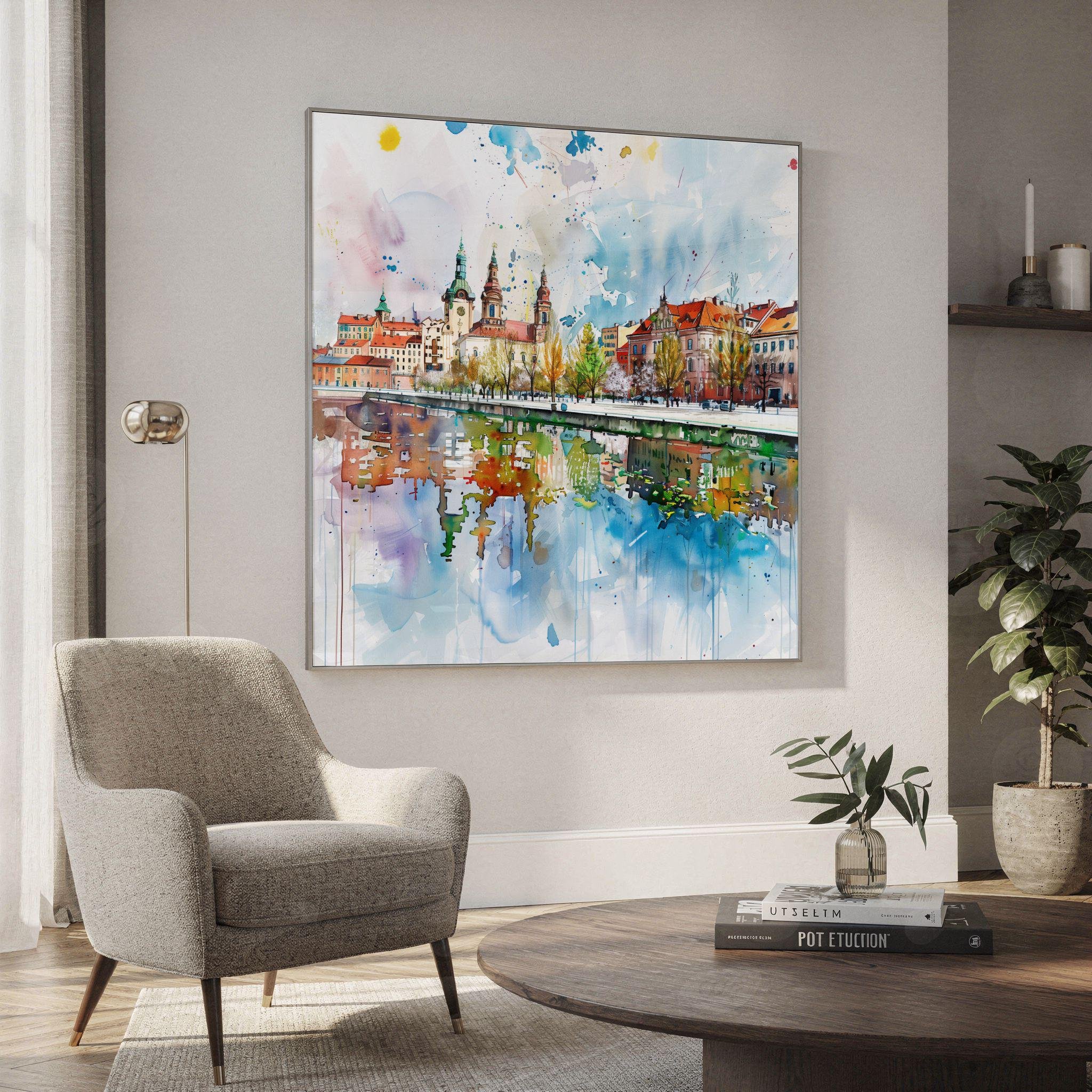 Lodz Old Town Poland Watercolor Print: Polish Travel Art Poster Square - Image 2