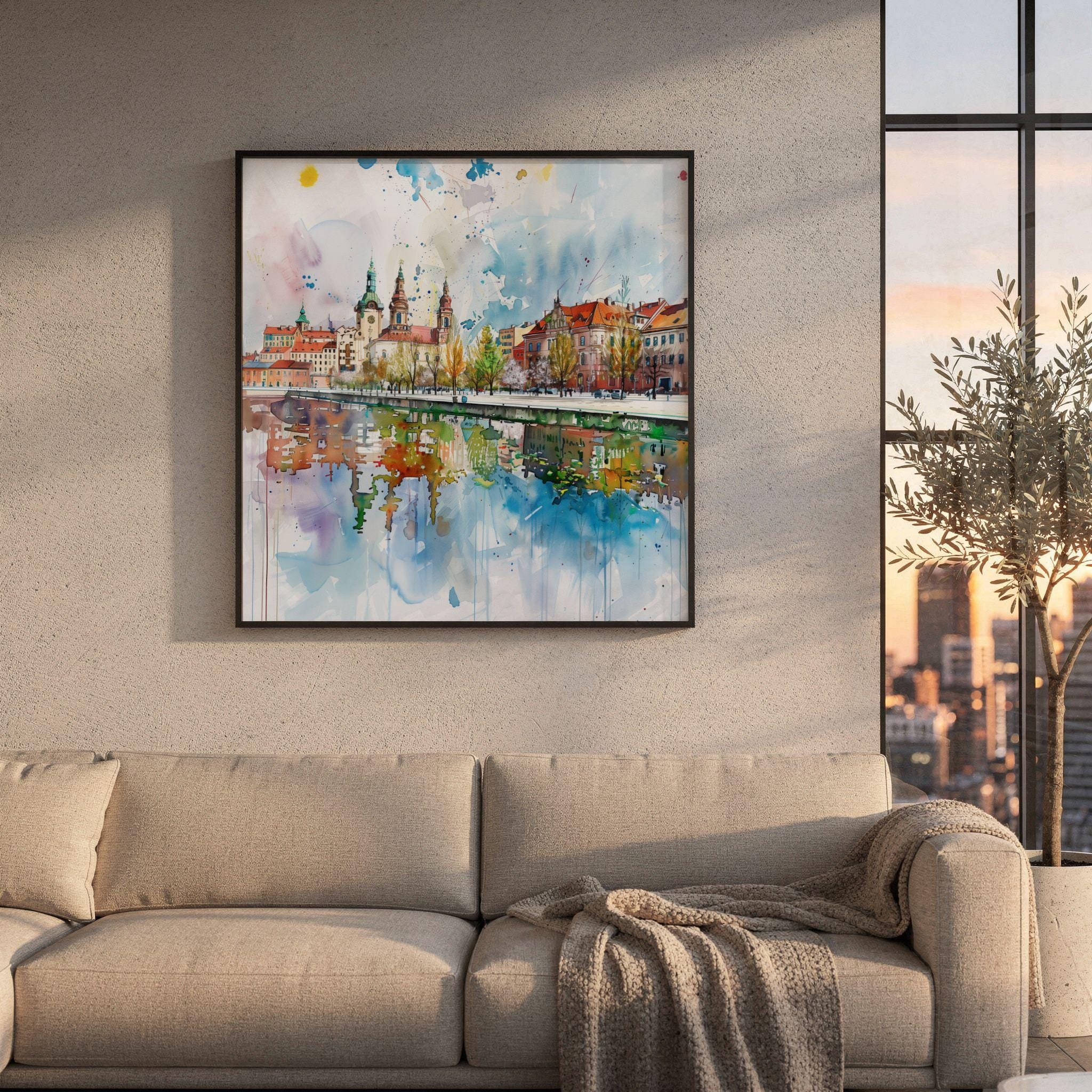 Lodz Old Town Poland Watercolor Print: Polish Travel Art Poster Square - Image 8