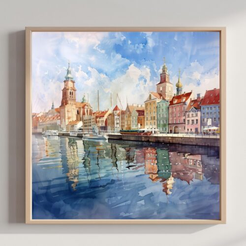 Poznan Poland Watercolor Print: Square Travel Art Poster Square