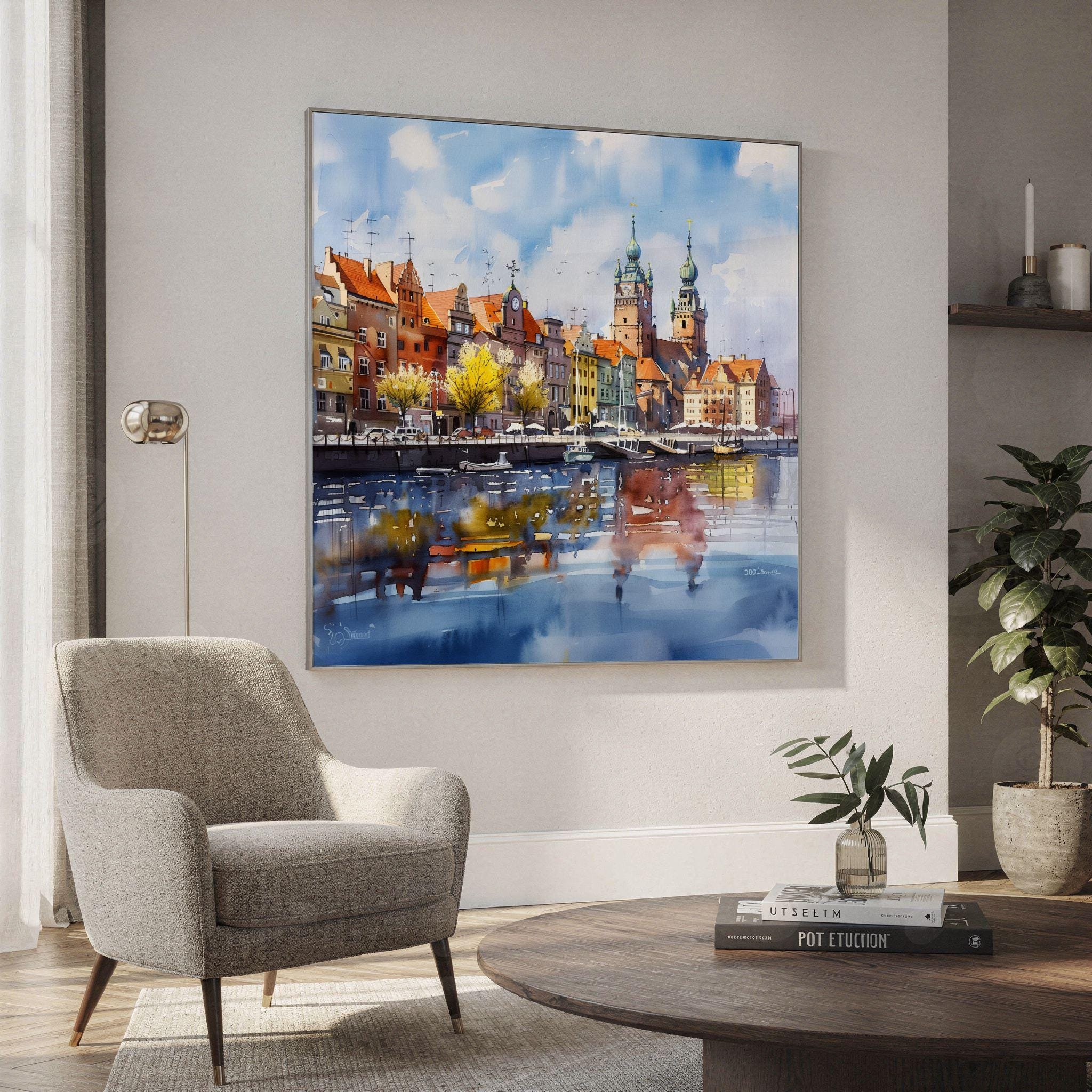 Szczecin Poland Watercolor Print: Polish Travel Art Poster Square - Image 2