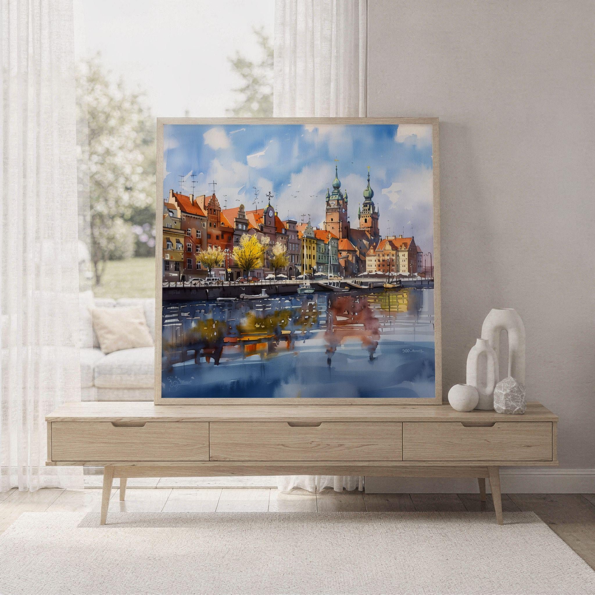 Szczecin Poland Watercolor Print: Polish Travel Art Poster Square - Image 7