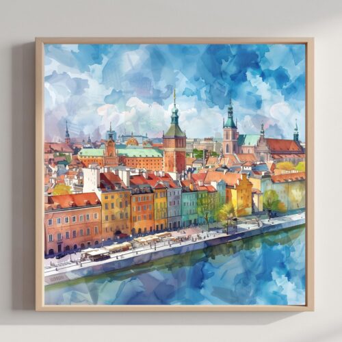 Warsaw Poland Watercolor Print: Polish Travel Art Poster Square