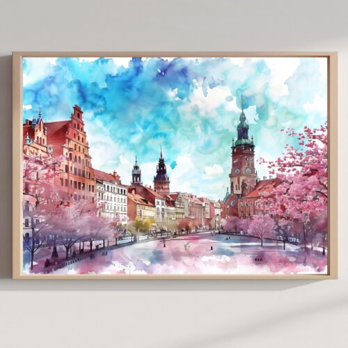 Wroclaw Poland Watercolor Print: Polish Travel Art Poster