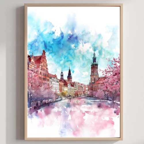 Wroclaw Poland Watercolor Print: Polish Travel Art Poster