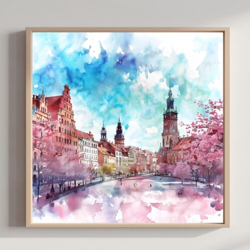 Wroclaw Poland Watercolor Print: Polish Travel Art Poster Square
