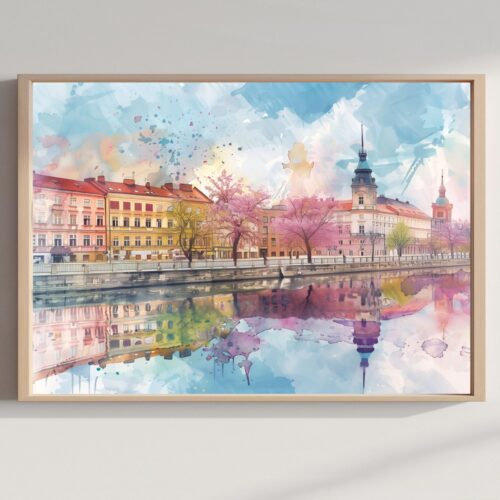 Piotrkowska Street Lodz Poland Watercolor Print: Polish Travel Art Poster
