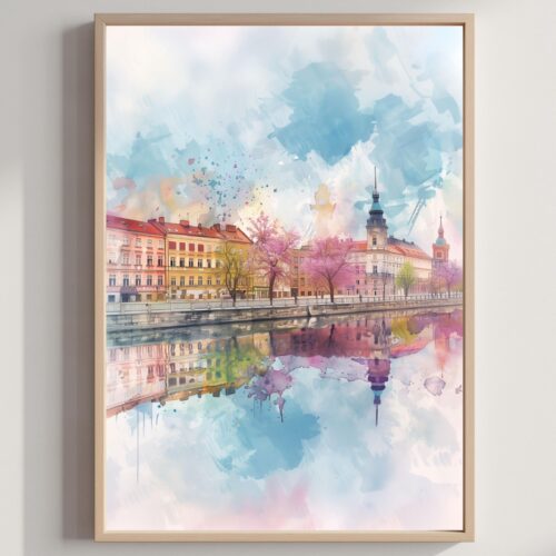 Piotrkowska Street Lodz Poland Watercolor Print: Polish Travel Art Poster