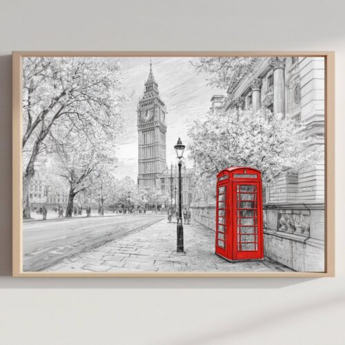 Big Ben London United Kingdom Pencil Sketch Print: UK Travel Art Poster