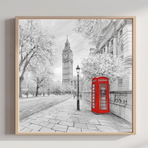 Big Ben London UK Pencil Sketch Print: UK Travel Art Poster Square