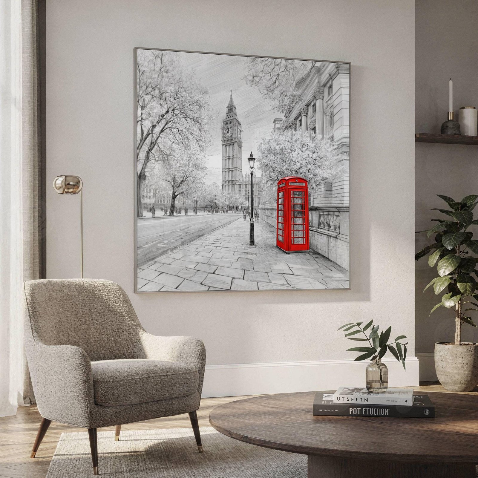 Big Ben London UK Pencil Sketch Print: UK Travel Art Poster Square - Image 2