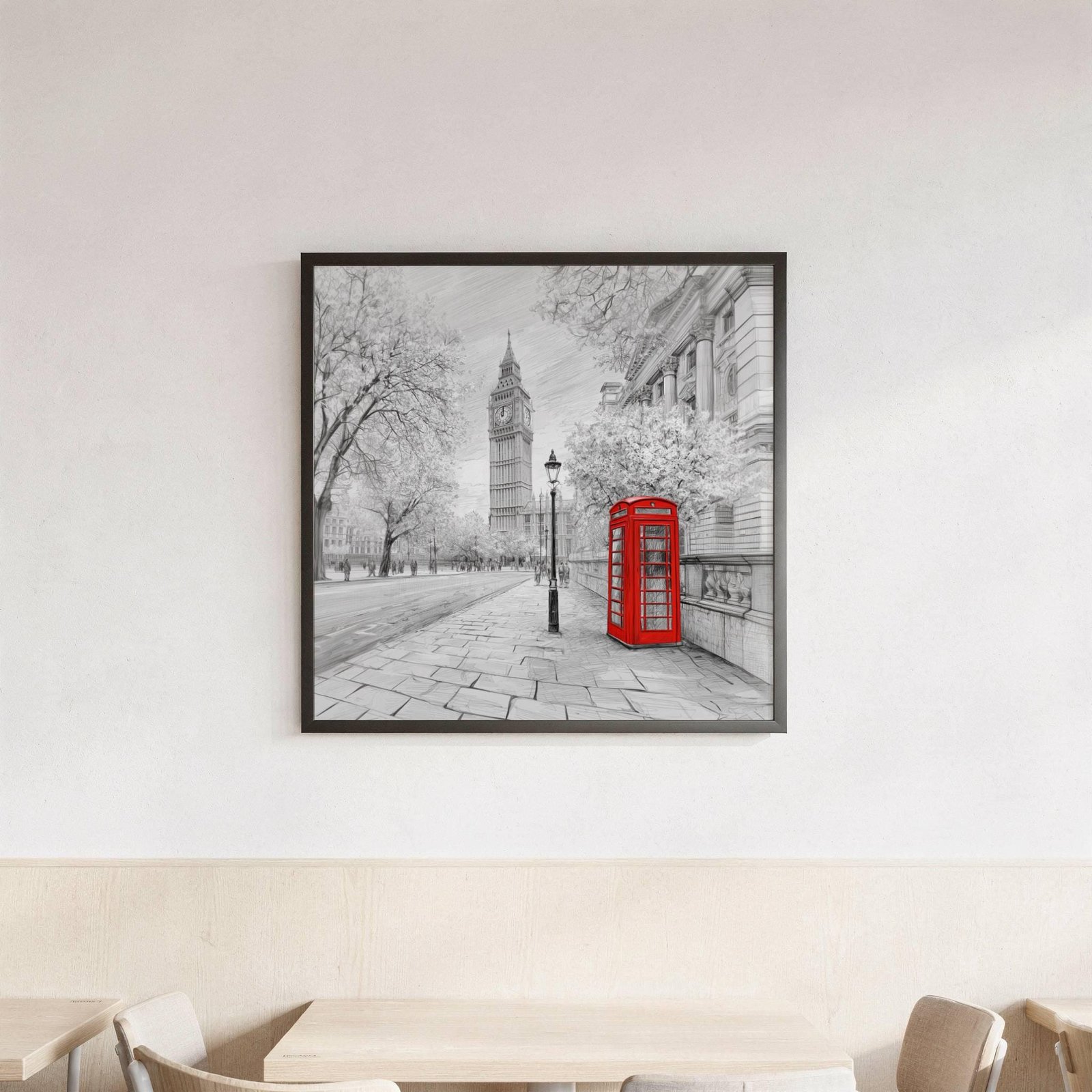 Big Ben London UK Pencil Sketch Print: UK Travel Art Poster Square - Image 3