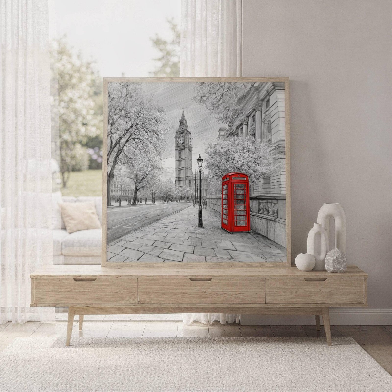 Big Ben London UK Pencil Sketch Print: UK Travel Art Poster Square - Image 7