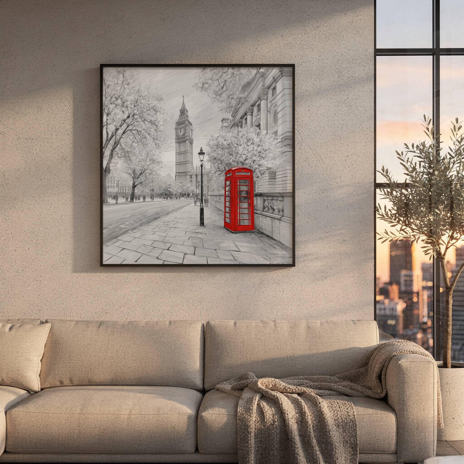 Big Ben London UK Pencil Sketch Print: UK Travel Art Poster Square - Image 8