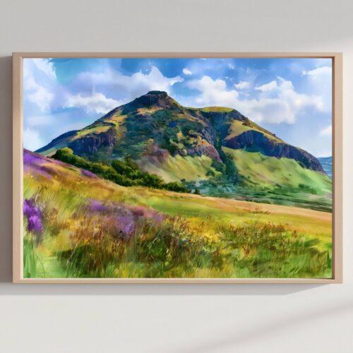 Arthur's Seat Edinburgh Scotland Watercolor Print: Scottish Travel Art Poster