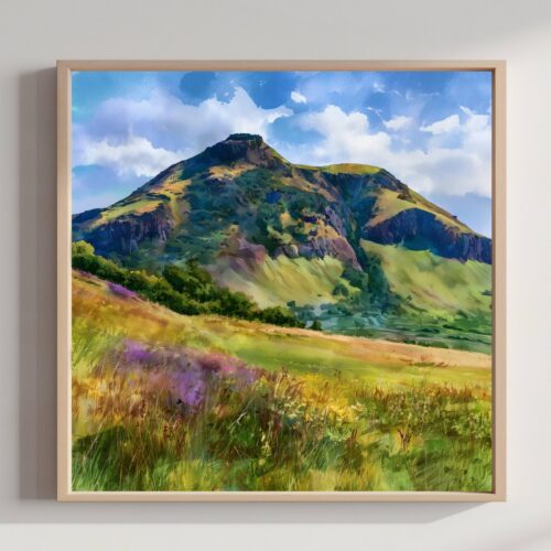 Arthurs Seat Edinburgh Scotland Watercolor Print: UK Travel Art Poster Square