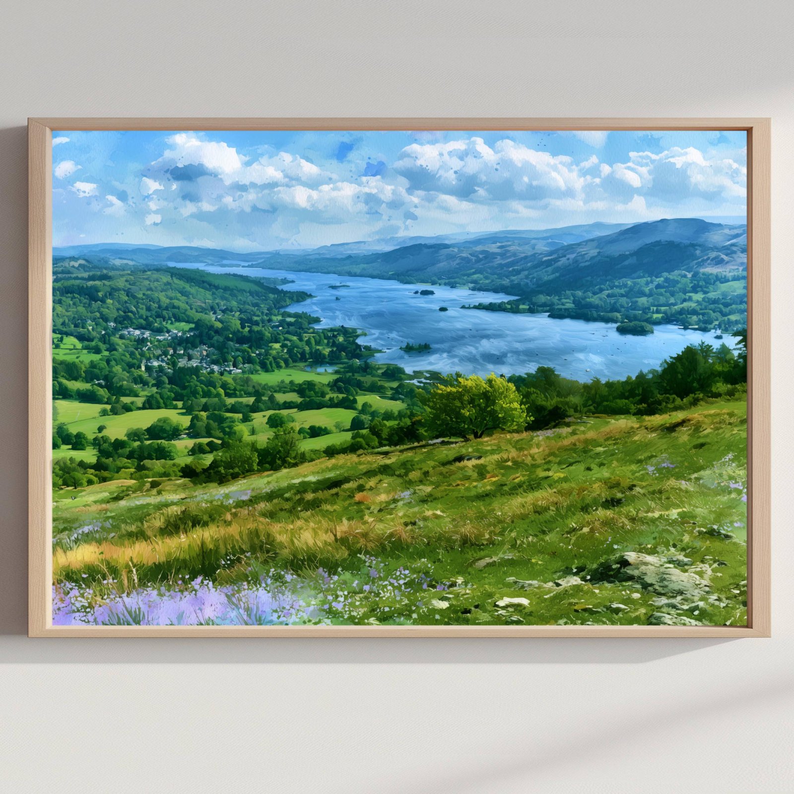 Lake Windermere Cumbria England Watercolor Print: UK Travel Art Poster