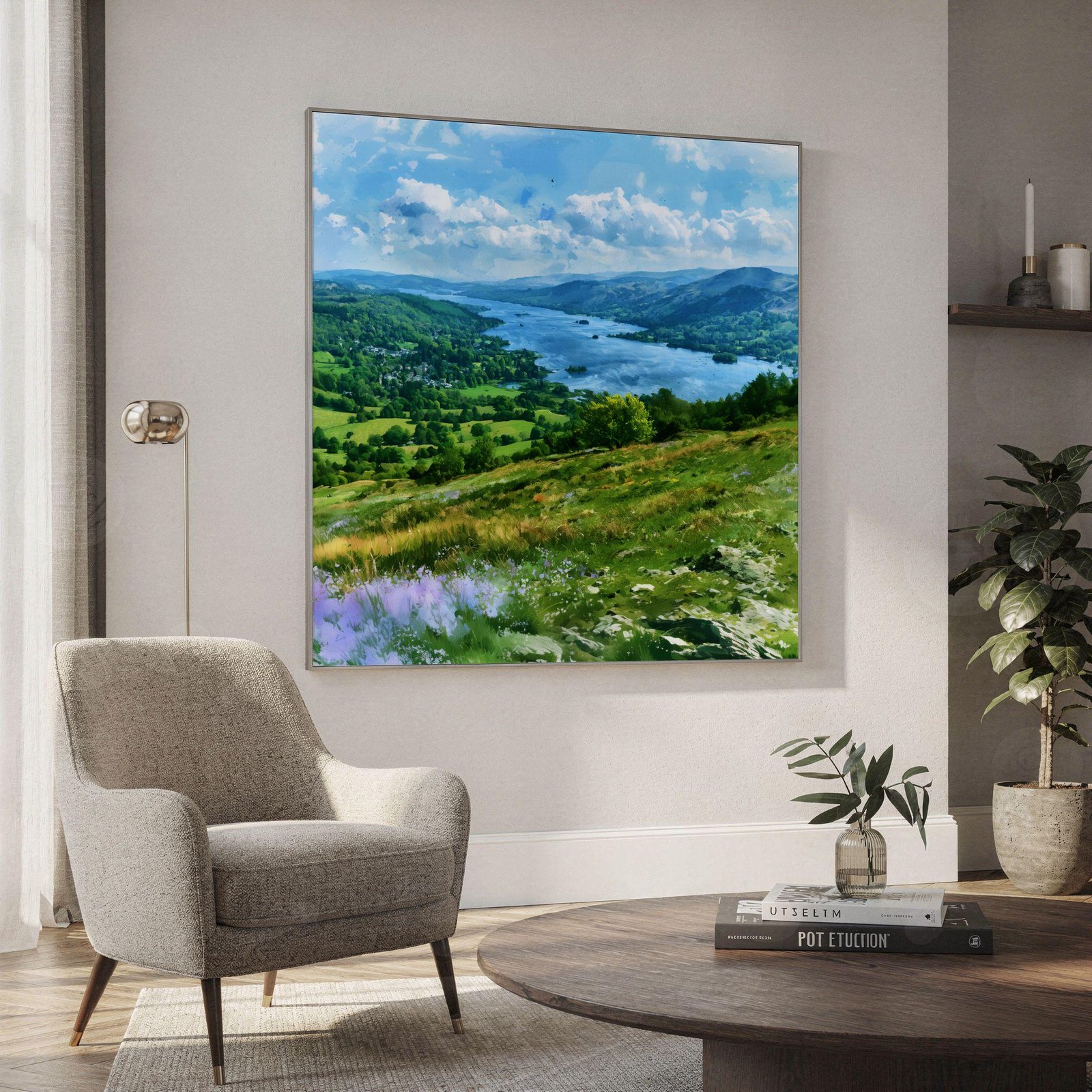 Lake Windermere Cumbria England Watercolor Print: Square Travel Art Poster - Image 2