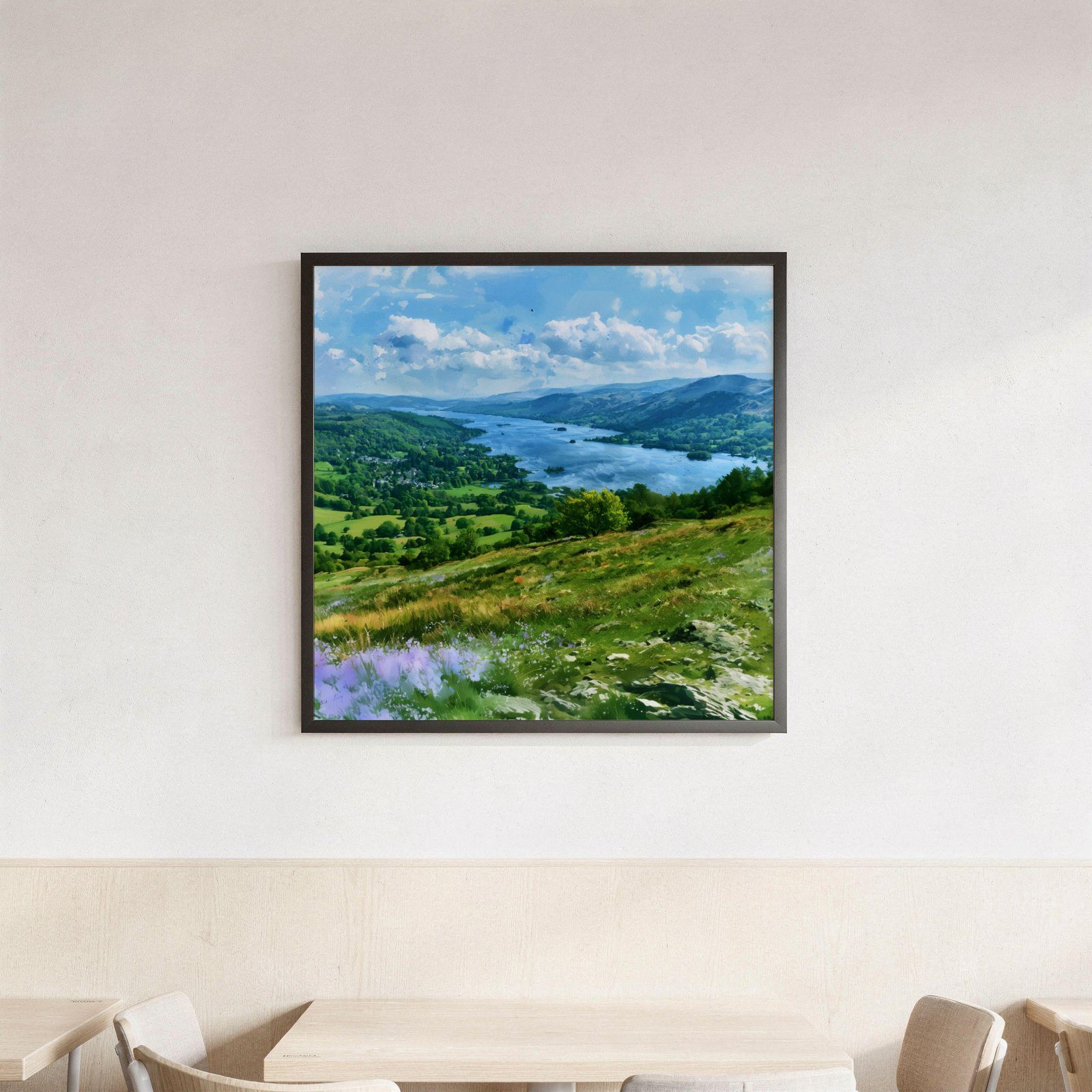 Lake Windermere Cumbria England Watercolor Print: Square Travel Art Poster - Image 3