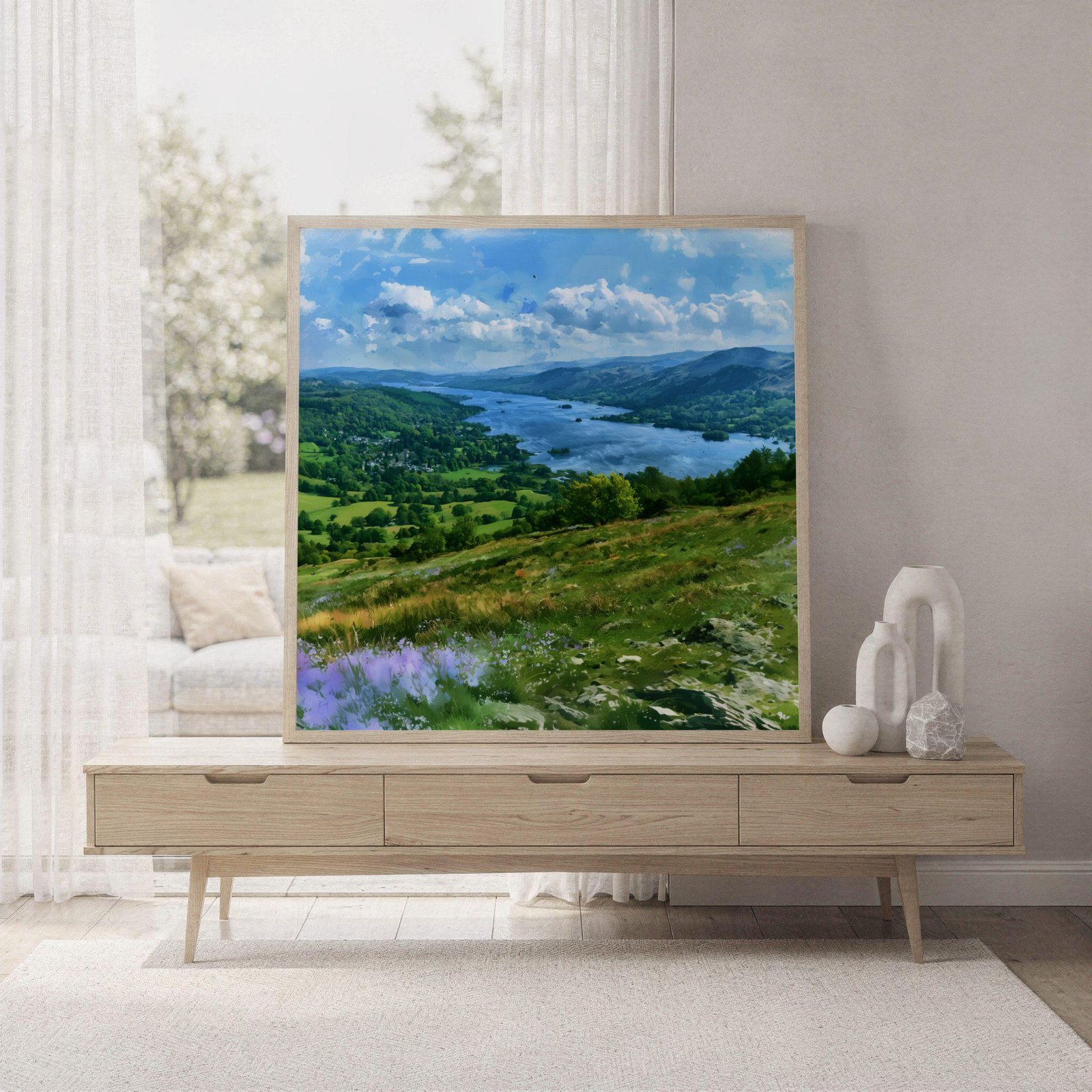 Lake Windermere Cumbria England Watercolor Print: Square Travel Art Poster - Image 7
