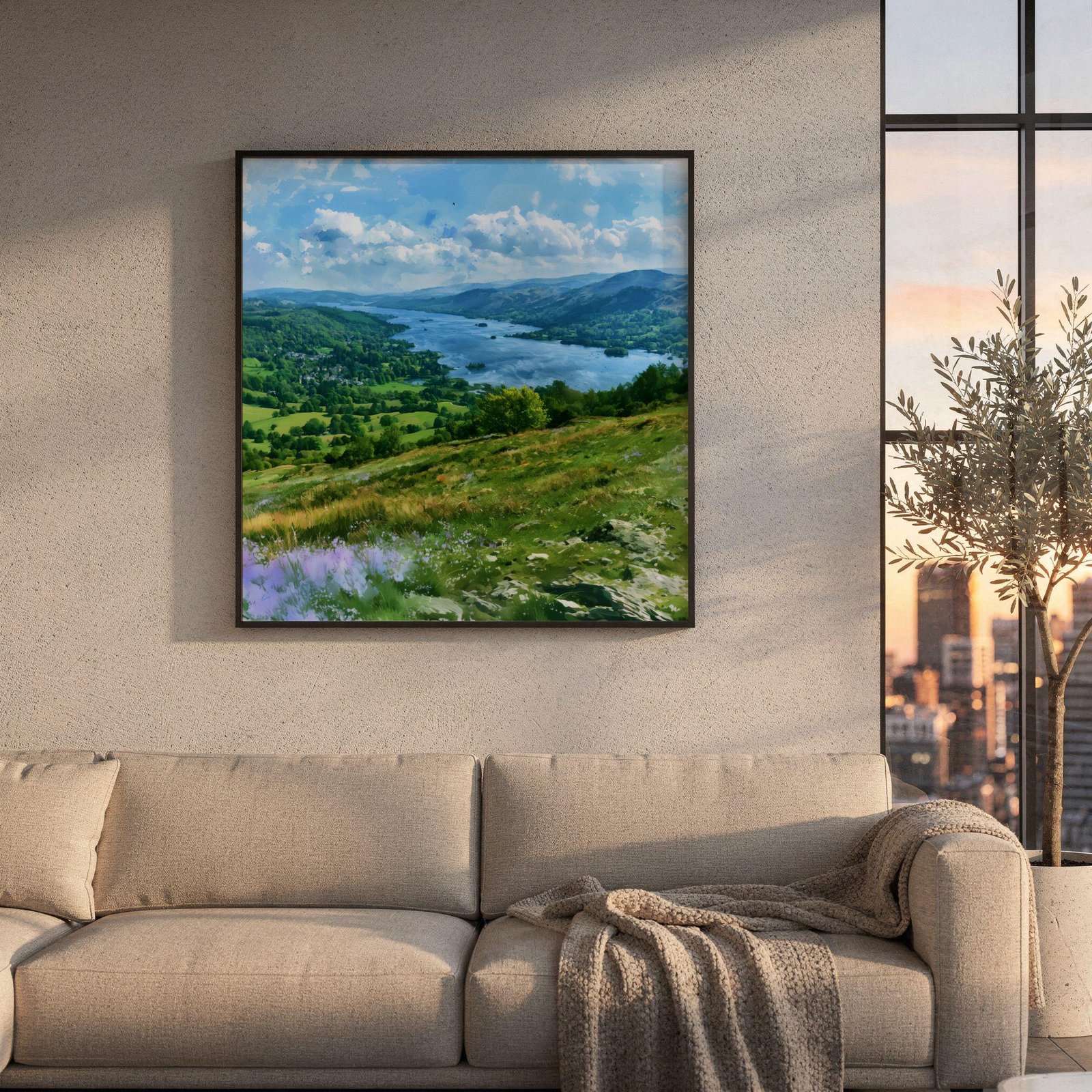 Lake Windermere Cumbria England Watercolor Print: Square Travel Art Poster - Image 8