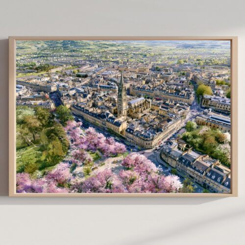 Bath Somerset England Watercolor Print: UK Travel Art Poster