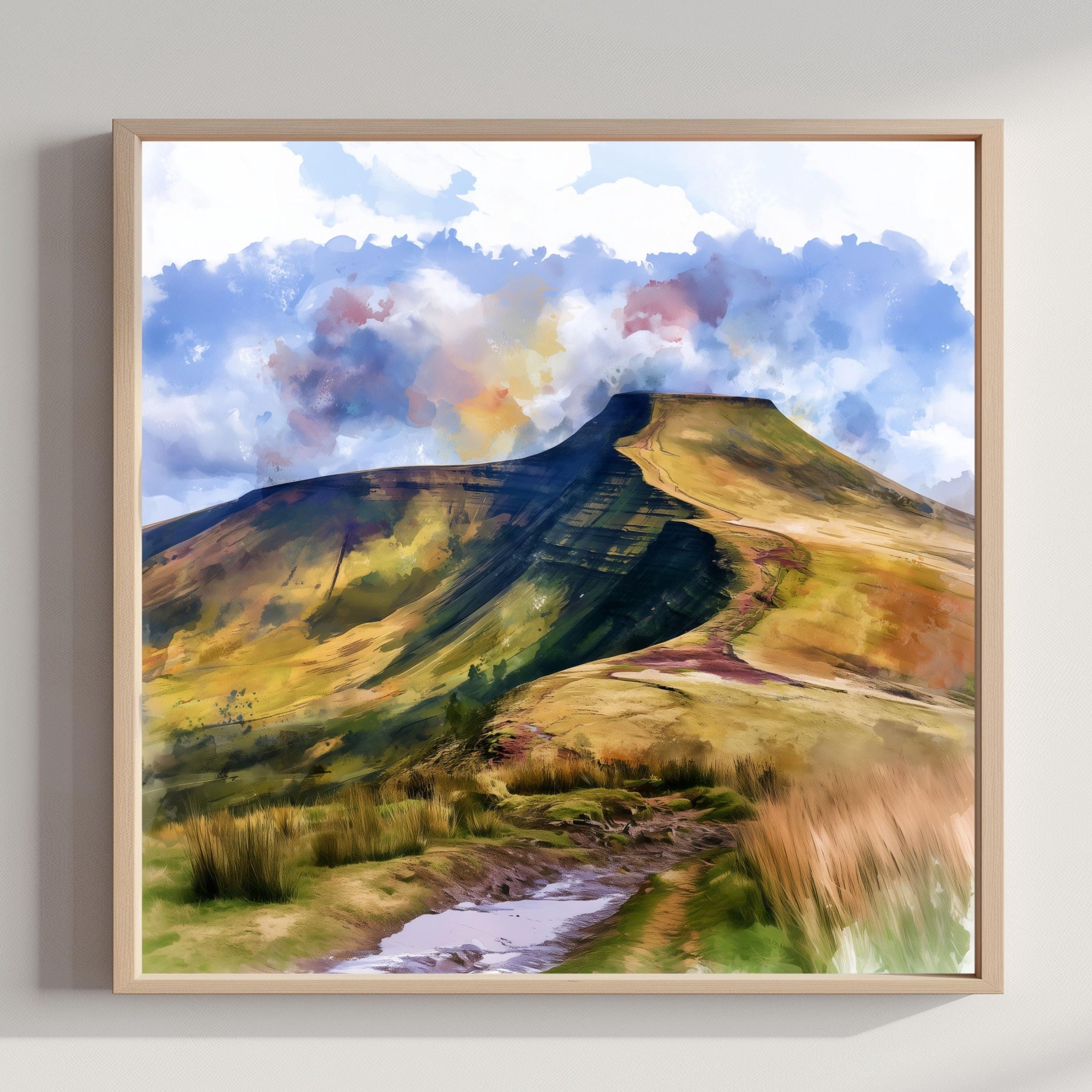 Brecon Beacons National Park Wales UK Watercolor Print: Square Travel Art Poster Square