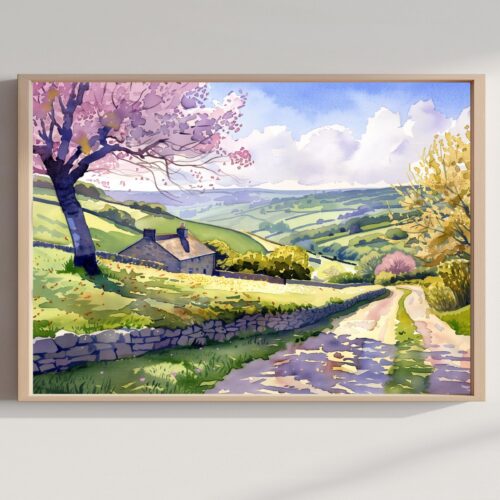 Peak District National Park England Watercolor Print: UK Travel Art Poster
