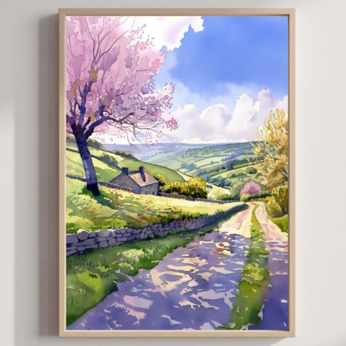 Peak District National Park England Watercolor Print: UK Travel Art Poster