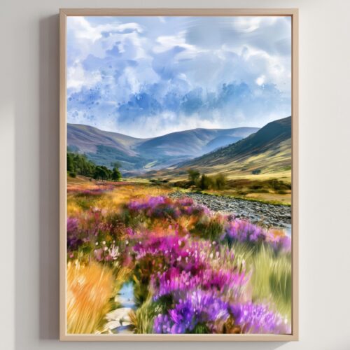 Cairngorms National Park Scotland UK Watercolor Print: UK Travel Art Poster